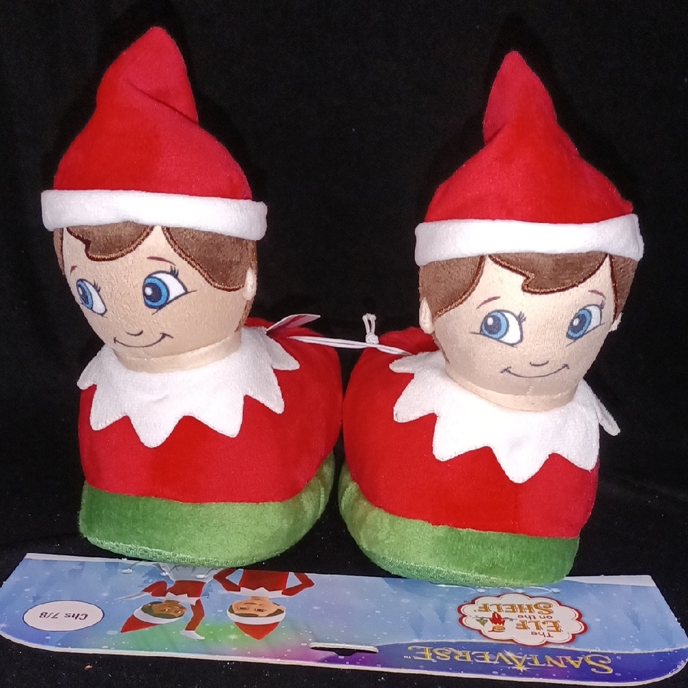 Holiday Elf Plush Slippers for Kids - Red & Green